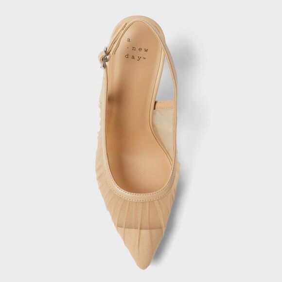 Open Box - A New Day - Women’s Abigail Pleated Mesh Sling Back Heels – A  Tan - Picture 3 of 4